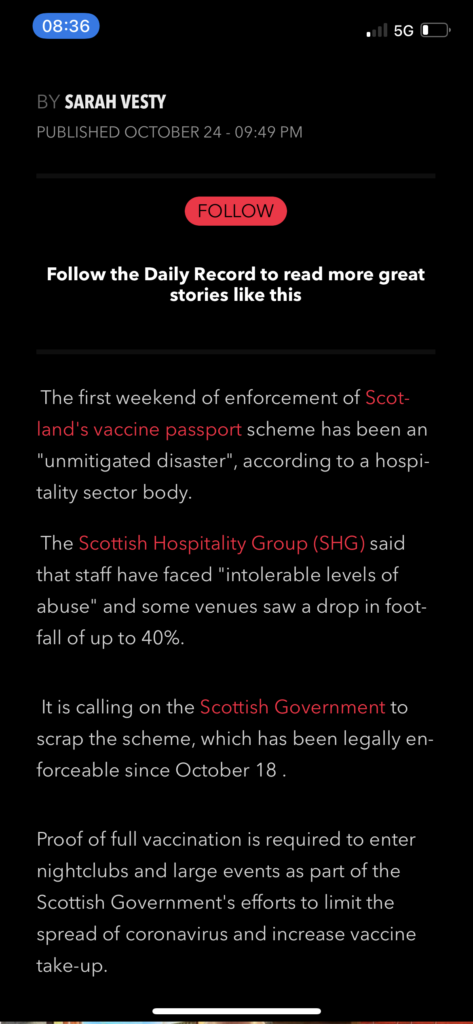 Scotland COVID-19 Pandemic Risk Management News 24 October 2021